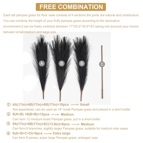 6 Stem Blue Pampas Grass Tall 43",Large Faux Pampas Grass Artificial Feathers Bulk for Boho Home Wedding Decor,Decorations for Living Room