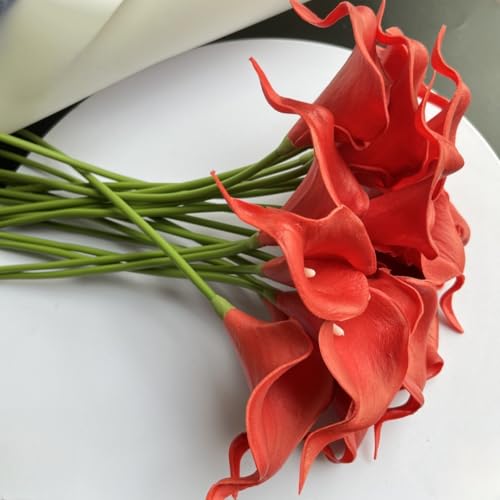 18PCS Real Touch Artificial Calla Lily Flowers for Decoration, Outdoor Wedding Bouquets, Lifelike Faux Flowers for Home, Garden, Party, and Event Decor(Red) - color: Red