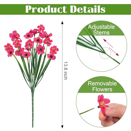 Bassion 24 Bundles Artificial Flowers for Outdoors Decoration, UV Resistant Fuchsia Silk Fake Faux Flowers Artificial Plants for Outside Window Box Porch Garden Home Decor - color: Fuchsia