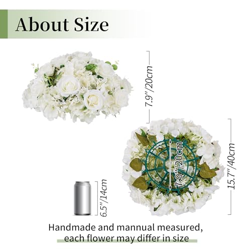 BLOSMON Fake Flower Balls Centerpieces: 2 Pcs 15.7" Large White Rose Hydrangea Artificial Flowers Arrangement for Wedding Table - Faux Silk Floral for Party Home Reception Decoration - color: White, size: Diam 15.7" - 2 Pcs