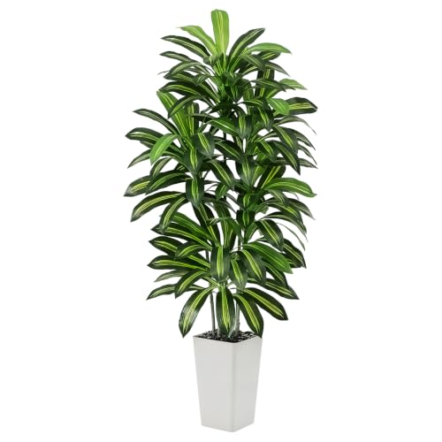 Artificial Dracaena Tree - 5FT Tall Fake Plants with White Tall Planter - Artificial Plants Indoor Floor Plant in Pot - Large Tropical Fake Yucca Potted Tree for Home Office Living Room Decor - color: White, size: 5 FT
