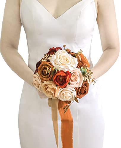 Lookein 7 Inch Wedding Bouquet for Bride Flower Bouquet for Bridesmaid Artificial Flowers Bouquet Rose Bouquet Bridal Bouquet Tossing Bouquet for Wedding Ceremony, Chic Terracotta - color: 7" Chic Terracotta
