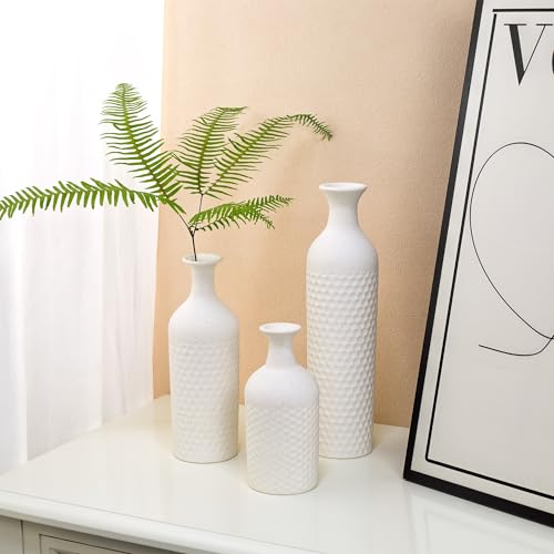 Small White Vases for Home Decor, Decorative Ceramic Vase Set, Matte Finish Honeycomb Texture, Modern Farmhouse Vases for Coffee Table, Bookshelf, Kitchen, Bathroom, Office Desk Decor