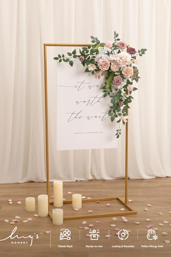 Ling's Moment Wedding Artificial Welcome Sign Flowers Swag Arch Floral Garland Decorations Dusty Rose Cream Ceremony Reception Entrance Entryway Party Banquets Easel Wall Home Outdoor(NOT Include Sign - color: Dusty Rose & Cream