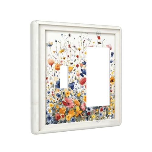 Decorative Art Light Switch Covers Watercolor Wildflower Bouquet 2 Gang Single Toggle Rocker Combination Electrical Faceplate Switchplate Wall Plate for Home Decor - color: Watercolor Wildflower Bouquet, size: 2 Gang 1-GFCI 1-Toggle Comb/4.5 x 4.5 IN