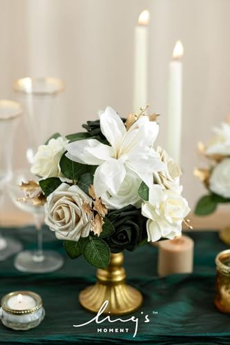 Ling's moment Artificial Flowers 25Pcs Champagne Gold Roses Decor w/Stems, 3" Real Touch DIY Foam Floral for Wedding Bouquet/Centerpieces, Outdoors Party Backdrop, Room/Table, Christmas Decor - color: Gld- Champagne Gold Rose, size: 25Pcs
