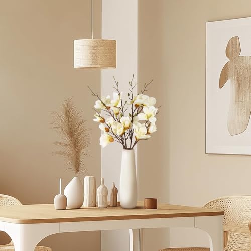 4 PCS 35inch Artificial Magnolia Flowers 3D Real Touch 20 Heads Faux Magnolia Flowers Realistic Long Stem with Green Leaves for Home Wedding Table Office Floral Arrangement Decoration (White) - color: White, size: 4 PCS
