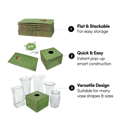 Holiday Designs - Pop-Up Florist Delivery Box, Heavy Duty Corrugated Cardboard Vase Boxes for Secure Floral Arrangements During Transport, 6.5 x 6.5 x 4.5 (Green, Medium: Case of 50) - color: Green, size: Medium: Case of 50