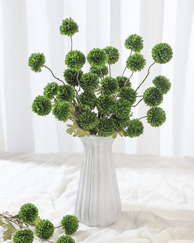 DuHouse 6pcs Artificial Flowers Faux Silk Pompon Mum,Silk Small Mini Chrysanthemum Ball with Stems for DIY Wedding Bouquets Centerpieces Vase Home Table Kitchen Decorations(Green) - color: Green, size: 6pcs