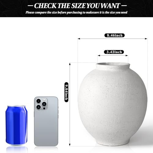 White Ceramic Large Vase - 9.84 Inch Round Modern Ceramic Vases,Tall Vase for Decor Living Room Table Decor and Festive Home Interiors - size: 9.83Inch