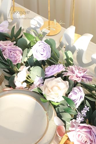 Floroom Lavender Violet Lilac Artificial Flowers Fake Roses Peonies Dahlias Greenery Combo Box Set for DIY Purple Wedding Bouquets Bridal Shower Centerpieces Floral Arrangements Party Table Decoration - color: Soft Lavender Lilac