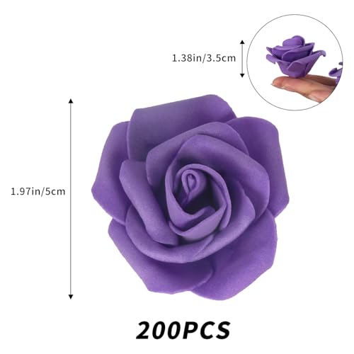 Artificial Roses,200PCS Purple Foam Roses 1.97in Stemless Rose Artificial Flower Heads for Craft DIY Wedding Party Home Decoration(Dark Purple) - color: Dark Purple