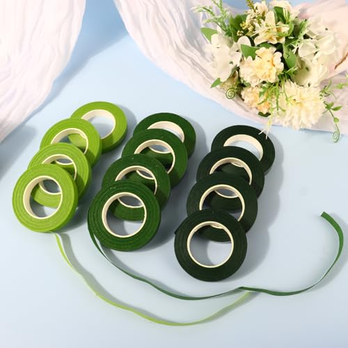 DOMMARE Floral Tape Green Flower Tape, Flower Wrapping Tape, 8Pcs 1/2 Inch Floral Bouquet Supplies for Bouquet Floral Wedding Bouquet, Arranging Flowers Stem Wrapping, Wreath, Garden Decor, 32 Yard - color: 8Pcs Dark Green, style: Normal & Non-sticky