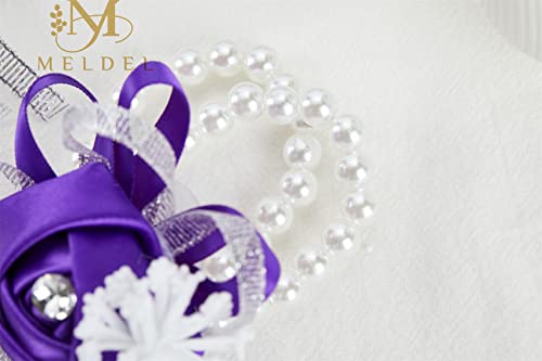 6pcs Purple Wedding Wrist Corsages Artificial Silk Rose for Women | for Wedding, Prom, Homecoming, and Evening Party, Wrist Corsages with Pearls for Brides, Bridesmaids, Mother of the Bride - color: 6pcs Deep Purple Wrist Corsages