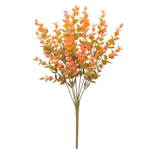 8 Bundles Multi Colored Artificial Eucalyptus Leaves, Plastic Plants, Outdoor Plants, Indoor Decorative Artificial Plants, Porch Window Frames, Green Plant Decorations (8, Orange) - color: Orange
