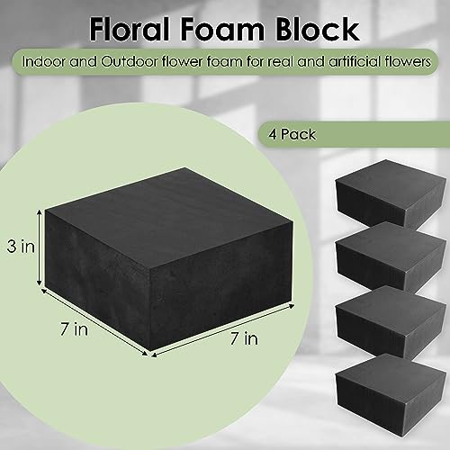 XCEL Floral Foam Blocks for Artificial Flower Arrangements, Craft Foam Block DIY Craft and Florist Supplies - color: Black 7" x 7" x 3" - 4 Pack