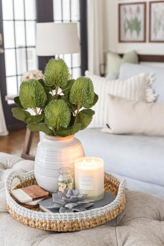 GnFlus 4Pcs Artificial Flowers Bouquets 23 Inch Fake Fall Flower Green Long Stem Autumn Faux Banksia Flowers Floral Arrangements for Home Bedroom Table Wedding Party Boho Decor - color: Green