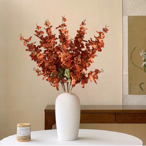 6PCS Autumn Orange Delphinium Artificial Flowers Espigas para Jarrones Fake White Flowers Tall Flowers for Floor Vase Flowers for Tall Vase Floral Arrangements Home Table Wedding Decor - color: Autumn Orange