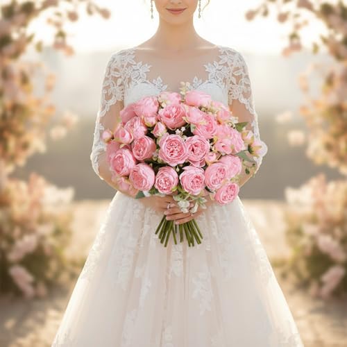 Peonies Artificial Flowers 12 Bundles Pink Flowers Bouquet, Lifelike Silk Fake Peonies with Stems for Home Table Centerpieces, Wedding, Party & DIY Bridal Floral Arrangements (Light Pink) - color: Light Pink