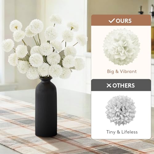 Lifewit 5 Pcs White Artificial Flower for Vase, Faux Silk Mums Ball with Long Stems for Home Decor, Wedding, Bulk Fake Small Chrysanthemums for Floral Arrangement, Pom Pom for Bouquets Centerpieces - color: White