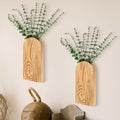 2 Pack 15" Wooden Wall Vase with 20 Pcs Artificial Eucalyptus Leaves Stems Planter, Boho Modern Farmhouse Bathroom Hanging Planter for Wedding, Hallway, Bedroom, Living Room - style: Modern
