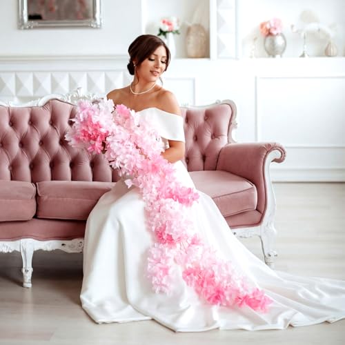 Sosation 35 Inch Artificial Wedding Bouquet for Bride, Pink Fake Cherry Blossom Flowers Cascading Bridal Cherry Blossom Bouquet, Boho Rustic Ceremony Decor for Outdoor Wedding Party Bridal Shower