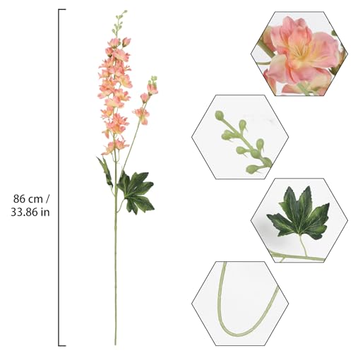 Delphinium Artificial Flowers,8PCS Long Stem Silk Larkspur Flowers 33.5'' Faux Delphinium Stems for Tall Vase Home Wedding Table Decor(Coral - color: Coral