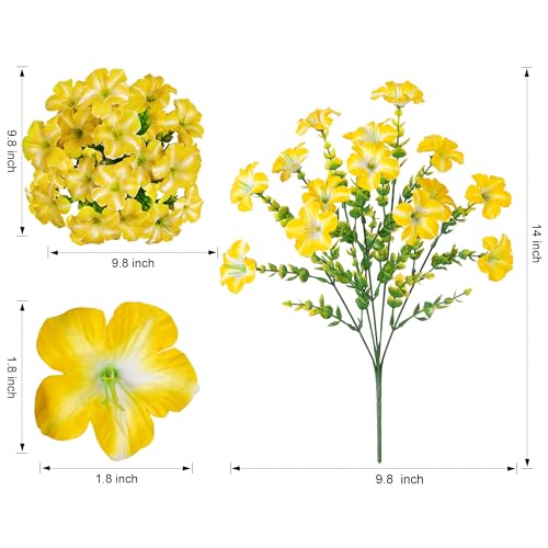 Artificial Flowers for Outdoors Decoration, 20 Bundles Faux Morning Glory with Eucalyptus Look Real UV Resistant Fake Plants Silk Flowers for Outside Yard Gardens Porch Patio Planter Home Urn, Mix - color: 2 Color(10 White, 10 Gradient Yellow)