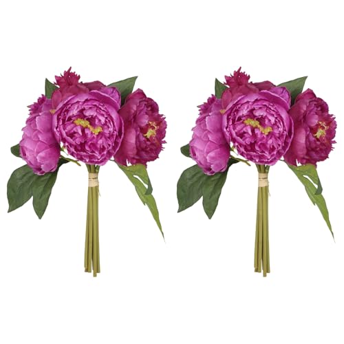 Hot Pink Peonies Silk Flowers 2 Bouquets Fake Peonies 14 Heads Faux Peony Flowers with Stems for Wedding Decoration Bride Bouquet Faux Flowers Crafts Floral Arrangement (Hot Pink) - color: Hot Pink