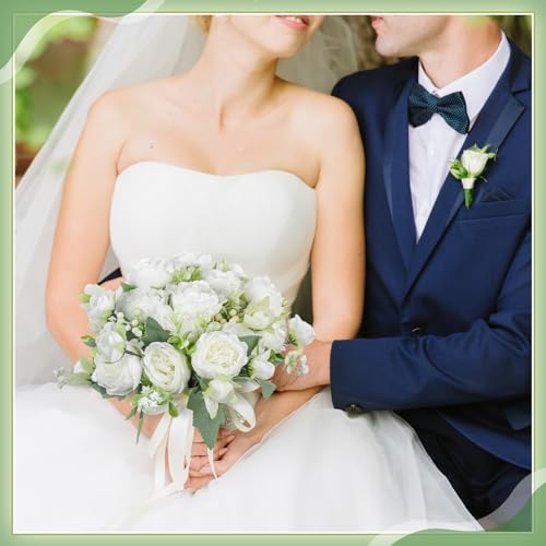 Crowye 4 Bundles Peonies Artificial Flowers Silk Faux Peonies Wedding Artificial Flower Bouquet for Table Centerpiece for Home Wedding Decor Bridal Floral Arrangement(White) - color: White