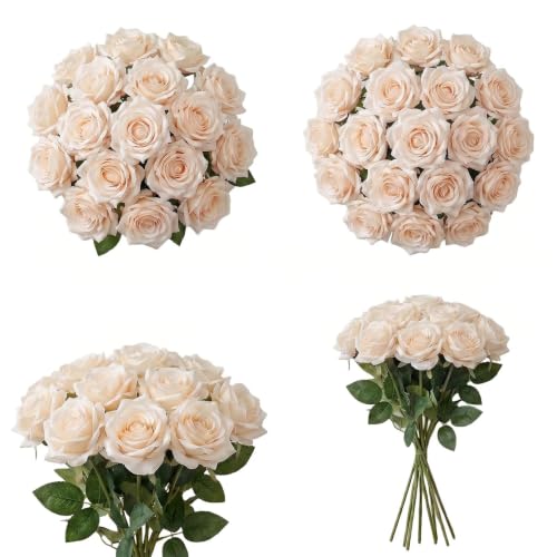 Champagne Roses Artificial Giant Flowers,50PCS 4 Inch Large Fake Roses Bulk - color: Champagne