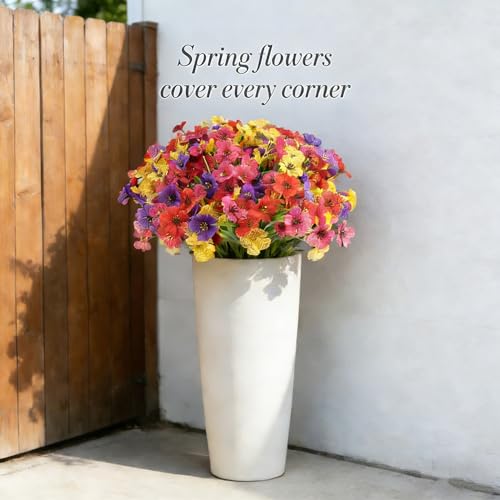 16 Bundles Summer Artificial Flowers Bundies Bulk UV Fake Flowers for Garden Pots Yard Outdoor Porch Home Decor, Colorful Faux Wildflowers Plastic Plant for Outside - color: A - Mix Colors