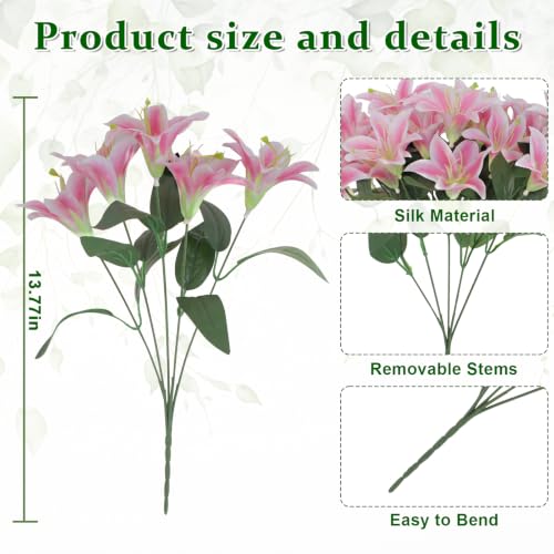 ZeKonan 10 Pcs Artificial Lily Flowers Faux Fake Pink Silk Lilies Bouquets | Home Kitchen Wedding Party Decor, Table Centerpieces Decoration, Flower Arrangement Decor, 14in - color: 10 Pcs Pink