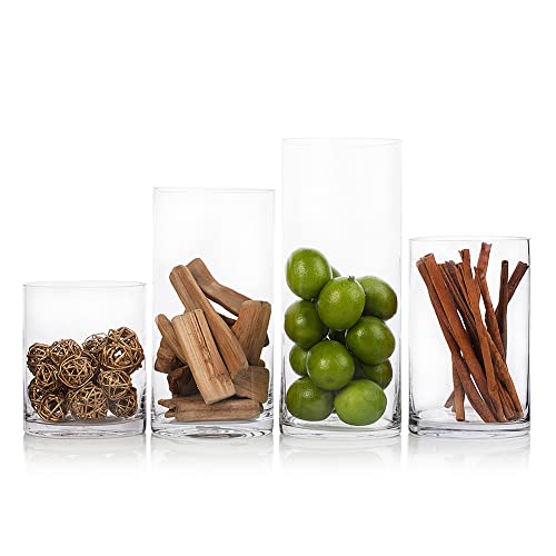 Enova Floral Clear Glass Cylinder Vase 5 x 8 Inches, Clear Flower Vases, Pillar Candle Hurricane Floating Candle Holder Vase, Glass Flower Vase for Wedding Centerpieces, Home Office décor (1 Piece) - size: 5W X 8H