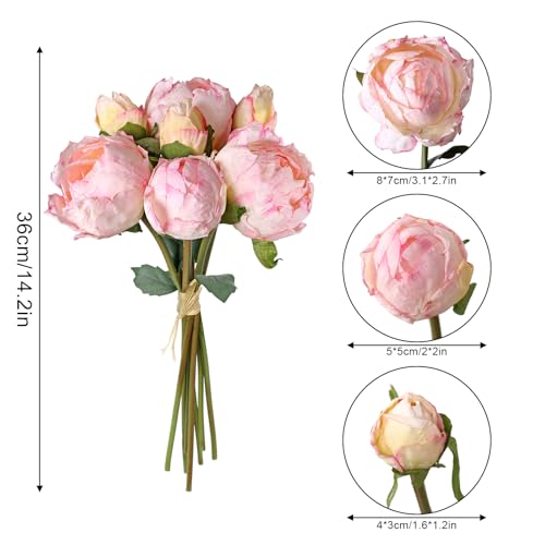 TOCHGREEN Artificial Peonies Silk Flowers 2 Bouquets 14 Heads Vintage Faux Peony with Stems for Home Wedding Table Decor Bridal Bouquet Floral Arrangement - color: Light Pink