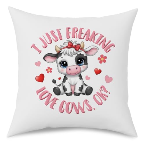 Fokongna I Just Freaking Love Cows. ok? Decoration Pillow Covers, Cute Farmhouse Animal Pink Cow Perfect for Girls' Rooms Beds Chairs Sofas Pillowcase 18 x 18 Inch - color: Pink Cow