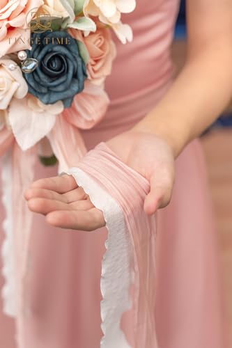 TINGE TIME 7 Inch Artificial Flowers Wedding Bouquets for Bridesmaid, Set of 4, DustyRose & NavyBlue Bride Tossing Bouquet for Rustic Wedding Ceremony Bridal Shower Rehearsal Dinner Vintage Party - color: Dusty Rose & Navy Blue 2