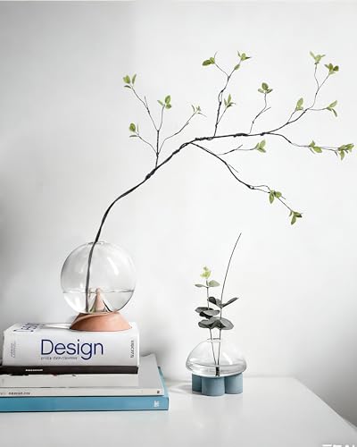 DuHouse 34" 5Pcs Artificial Ficus Branches Fake Greenery Stems Faux Eucalyptus Stems for Home Office Table Centerpieces Garden Vase Filler Decoration(Green) - color: Green, size: 34"