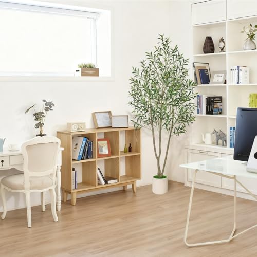 Timoo Faux Olive Tree 7FT Tall Olive Trees Artificial Indoor with White Tall Planter, Artificial Plants Indoor Faux Tree with Realistic Leaves and Fruits, Fake Plant for Home Office Decor - size: 7 FT