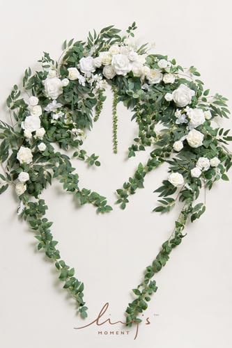 Ling's moment Backdrop Floral Garland 6.5FT Artificial Wedding Arch Flowers Sage Green Decor, White Ceremony Reception Hanging Eucalyptus Rose Arbor Arrangement Outdoor Party Swag Home Decorations - color: White & Sage(2024 New)