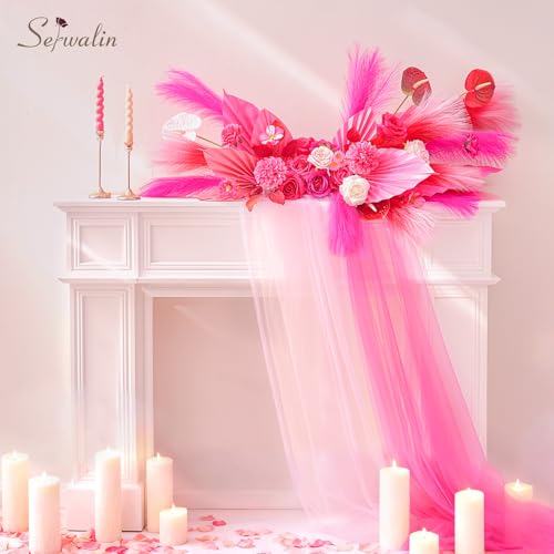 Serwalin Bright Hot Pink Pampas Grass Decor, 17.7 Inch 6Pcs Faux Pampas Grass, Artificial Pampas Grass for Wedding Table Centerpieces Decoration - color: A Bright Hot Pink, size: 17 Inch 6 Pcs
