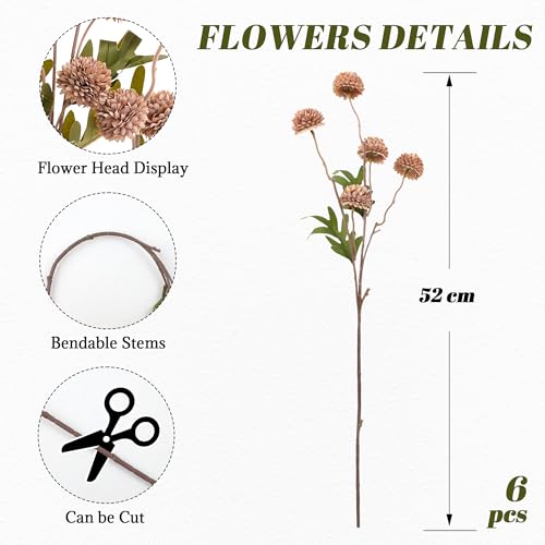 SITUMEIZI Taupe Pompon Mum Artificial Flowers Taupe Faux Silk Mums Mini Chrysanthemum with Stems 6Pcs for DIY Wedding Centerpieces Floral Arrangements - color: Grey