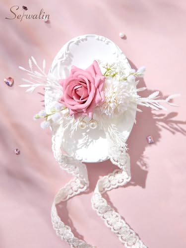 Serwalin 6 PCS Pink Wrist Corsage for Wedding, Corsages Wristlet for Bridesmaid Mother Grandmother Girl, Artificial Flowers for Prom Ceremony Homecoming Anniversary - color: Pink, size: Corsage 6pcs