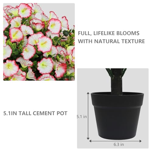 24" Artificial Potted Plants Outdoor Set of 2, UV Resistant Faux Pink Flowers with Eucalyptus, Decorative Plants in Pots for Front Porch, Patio & Entryway - color: Pink, size: 24in Morning Glory Eucalyptus