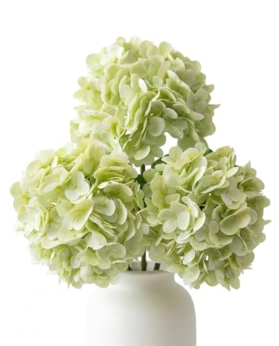 3 Pcs Real Touch Green Hydrangea Artificial Flowers - 20" Large 3D Latex Light Green Faux Hydrangeas (Waterproof & 176 Petals) for Outdoor Vase, Wedding Centerpieces, Home Kitchen Decor - color: Light Green