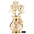 Matashi Crystal Studded 24K Gold Plated Flower Ornament with Pink Crystals and Butterfly Vase – Elegant Tabletop Accent for Living Room – Keepsake Gift for Women, Mom, Wife, Grandma, Birthday - color: Pink Crystal