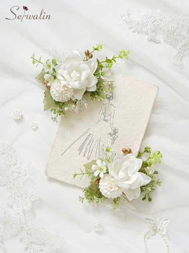 Serwalin 2 Pcs Boutonniere, 6-7 Inch Ivory White Corsage for Wedding, Boutonniere for Men Groom and Best Man Prom Ceremony Anniversary Party Suit - color: Ivory White, size: Boutonniere-2pcs