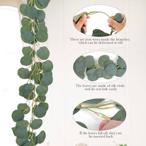 2-Pack Artificial Eucalyptus Leaves Garland, Realistic Artificial Plants, Fake Plants, Hanging Greenery Garlands with Lifelike Leaves, for Wall, Outdoor, Wedding, Party & Home Decor, 6.4 Feet/Pcs