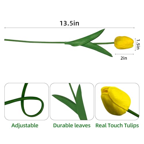 20 Pcs Tulips Artificial Flowers, 13.5'' Real Touch PU Fake Flowers Bouquet for Home Party, Spring Wedding Floral Arrangement, Valentine's, Easter and Mother's Day Decor (Yellow) - color: Yellow