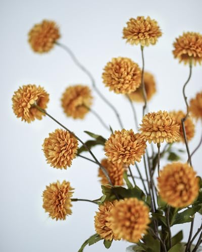 DuHouse 6pcs Artificial Flowers Faux Silk Pompon Mum,Silk Small Mini Chrysanthemum Ball with Stems for DIY Bouquets Centerpieces Vase Home Table Kitchen Decorations(Vintage Yellow) - color: Vintage Yellow, size: 6pcs